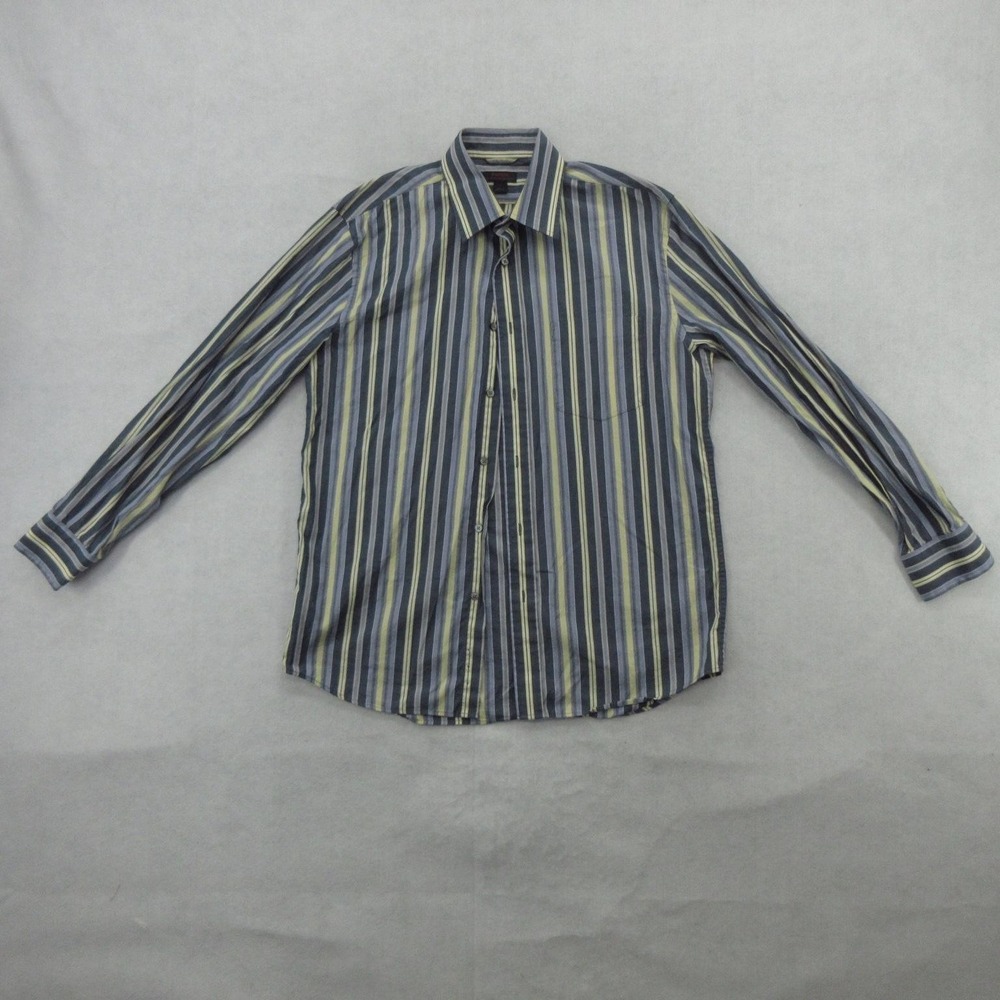 Express Shirt Mens Large Blue Stripe 100% Cotton Long Sleeve Button Up Casual